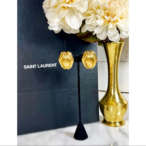 Saint Laurent “YSL” Vintage Gold Large Clip-On Earrings - Picture 2 of 11